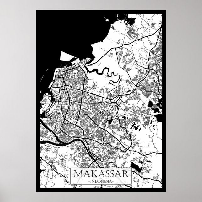 Poster Mapa da Cidade de Makassar Indonésia (Frente)