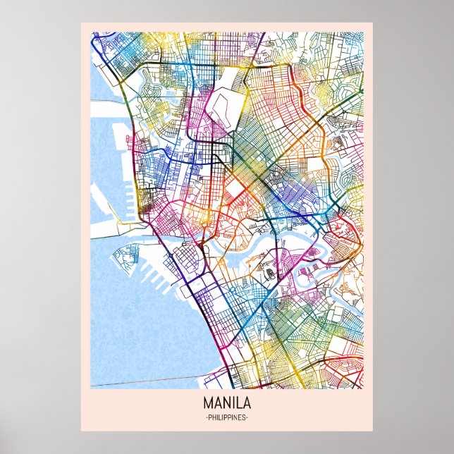 Poster Mapa da cidade de Manila Filipinas (Frente)