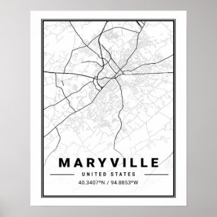 Poster Mapa da Cidade de Maryville Tennessee EUA Viagem