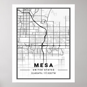Poster Mapa da Cidade de Mesa Arizona EUA Viagens