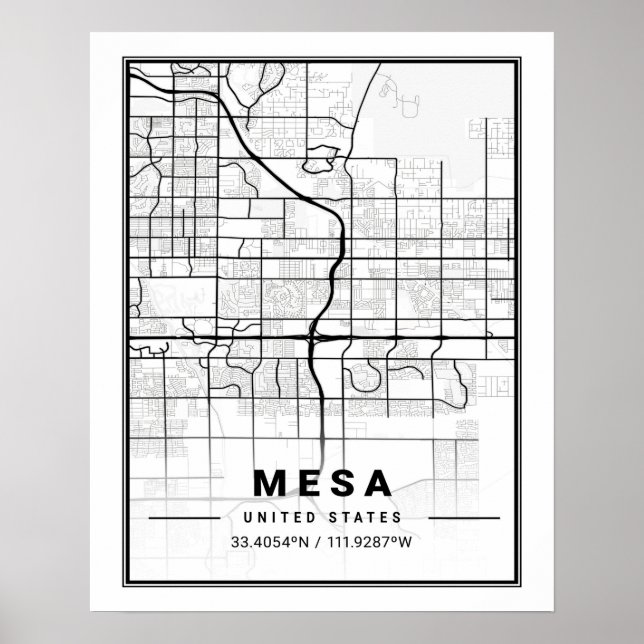 Poster Mapa da Cidade de Mesa Arizona EUA Viagens (Frente)