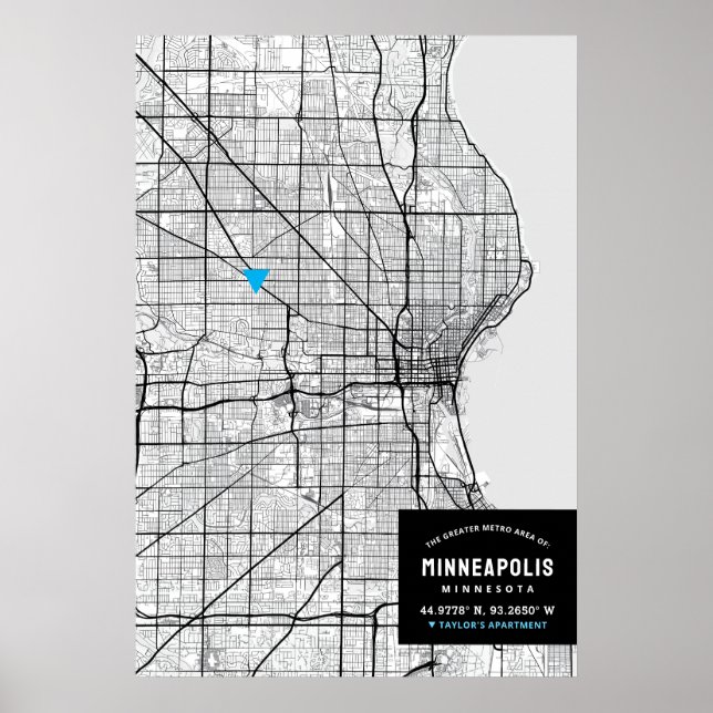 Poster Mapa da cidade de Minneapolis + Marcar sua localiz (Frente)