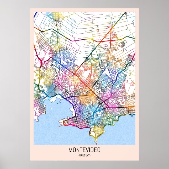 Poster Mapa da Cidade de Montevidéu Uruguai (Frente)