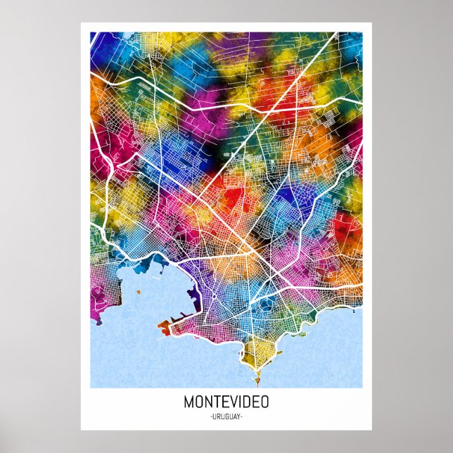 Poster Mapa da cidade de Montevidéu Uruguai (Frente)