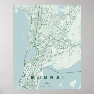 Poster Mapa da Cidade de Mumbai na Índia com Design Minim