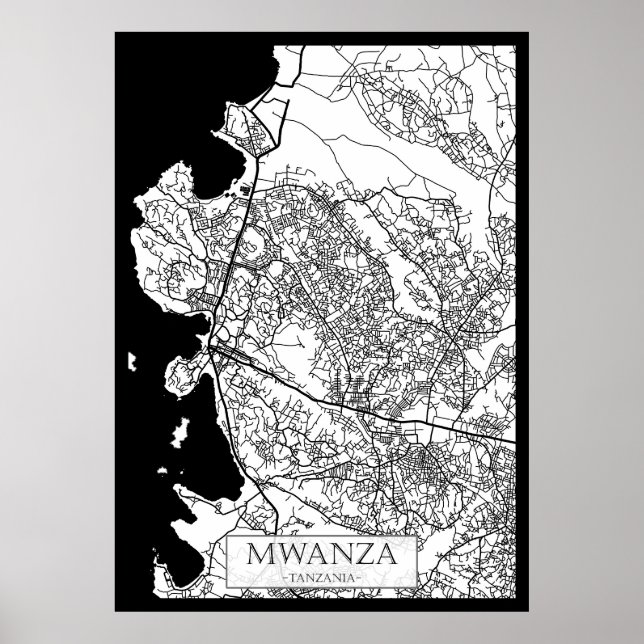 Poster Mapa da Cidade de Mwanza Tanzânia (Frente)