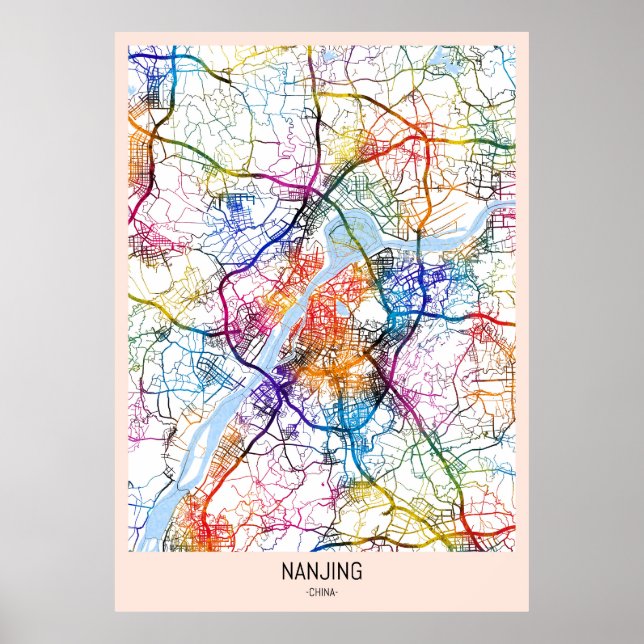 Poster Mapa da cidade de Nanjing na China (Frente)