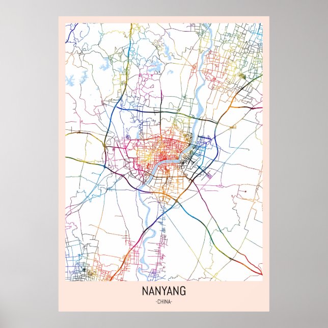 Poster Mapa da Cidade de Nanyang China (Frente)