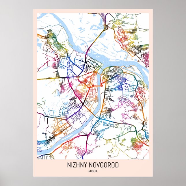 Poster Mapa da Cidade de Níjni Novgorod Rússia (Frente)