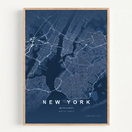 Poster Mapa da Cidade de Nova York Arte de Parede Azul NY