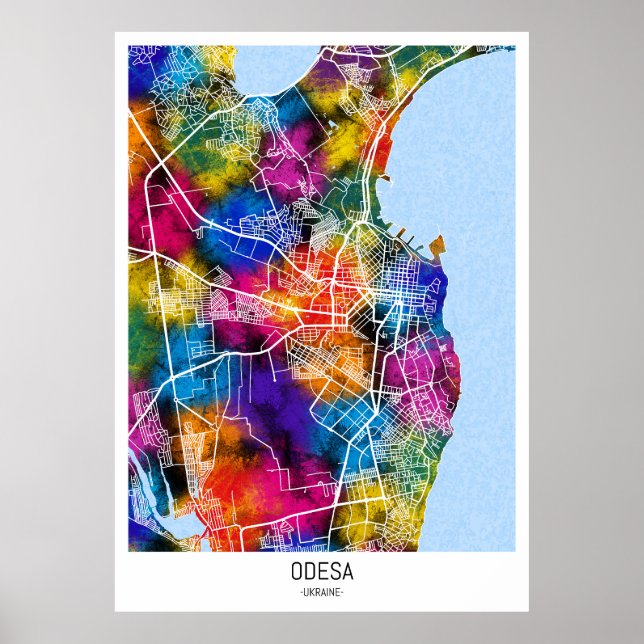 Poster Mapa da cidade de Odesa na Ucrânia (Frente)