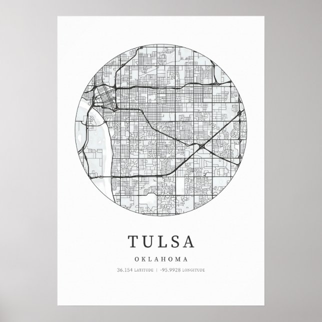 Poster Mapa da Cidade de Oklahoma Tulsa (Frente)
