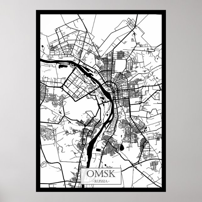 Poster Mapa da Cidade de Omsk Rússia (Frente)