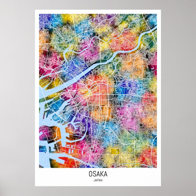 Poster Mapa da cidade de Osaka no Japão (Frente)