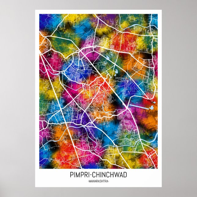Poster Mapa da cidade de Pimpri-Chinchwad Maharashtra (Frente)