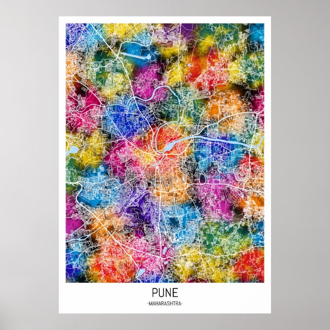Poster Mapa da Cidade de Pune Maharashtra (Frente)