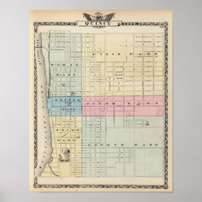 Pôster Mapa da cidade de Quincy (Frente)