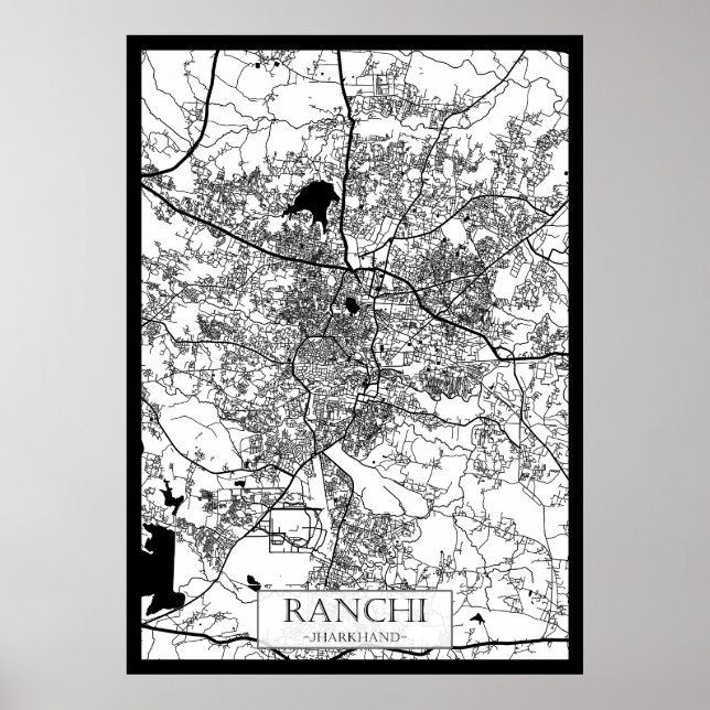 Poster Mapa da Cidade de Ranchi Jharkhand (Frente)