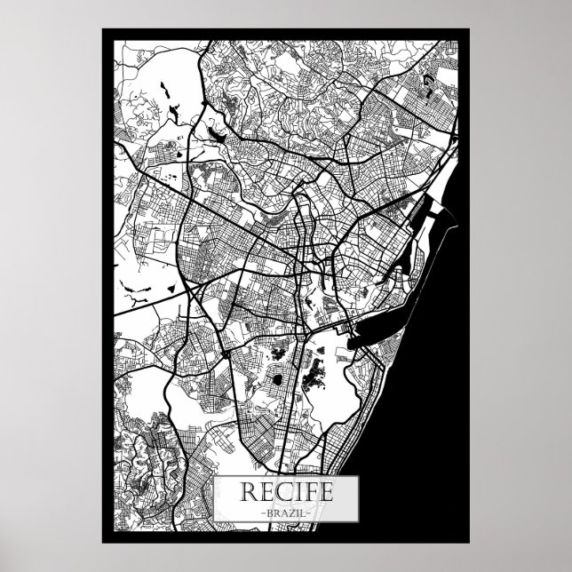 Poster Mapa da Cidade de Recife Brasil (Frente)