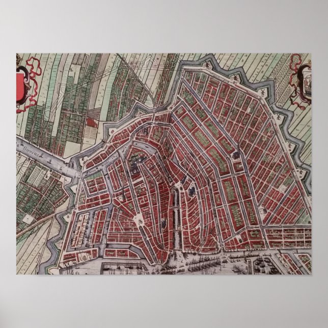 Pôster Mapa da cidade de réplica de Amsterdã 1652 (Frente)