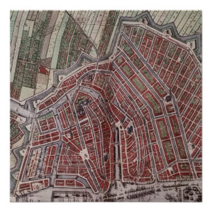 Pôster Mapa da cidade de réplica de Amsterdã 1652