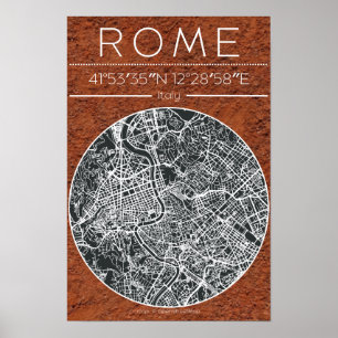 Poster Mapa da Cidade de Roma em Terracota Tom Terroso Mi