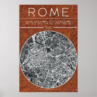 Poster Mapa da Cidade de Roma em Terracota Tom Terroso Mi