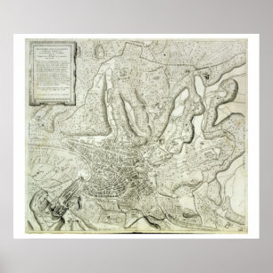 Poster Mapa da cidade de Roma, gravada pelo artista, 1