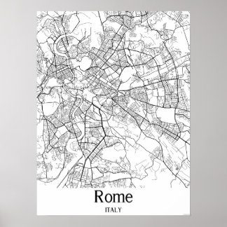 Poster Mapa da cidade de Roma Itália, Negra e Branca