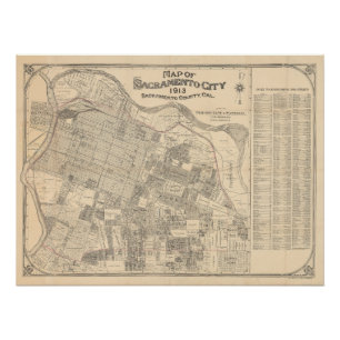 Pôster Mapa da Cidade de Sacramento - 1913
