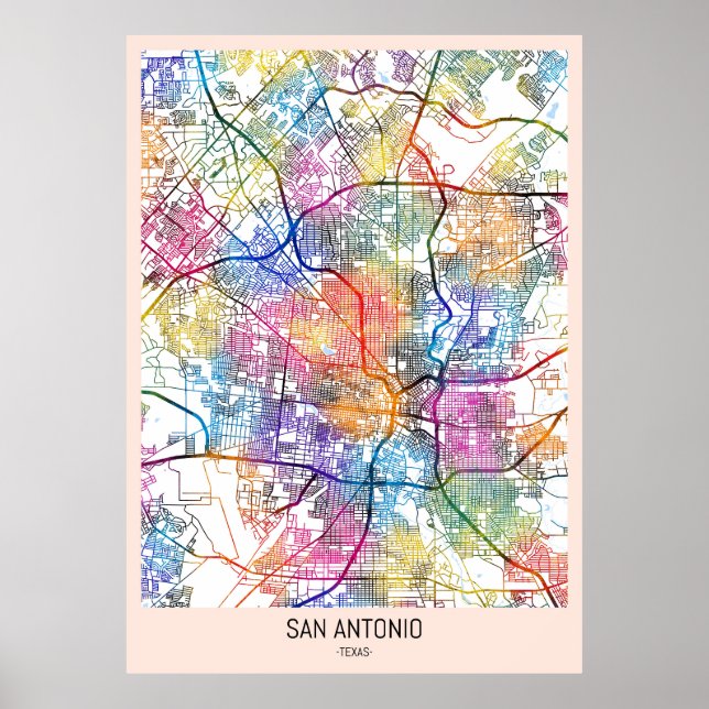 Poster Mapa da Cidade de San Antonio EUA (Frente)