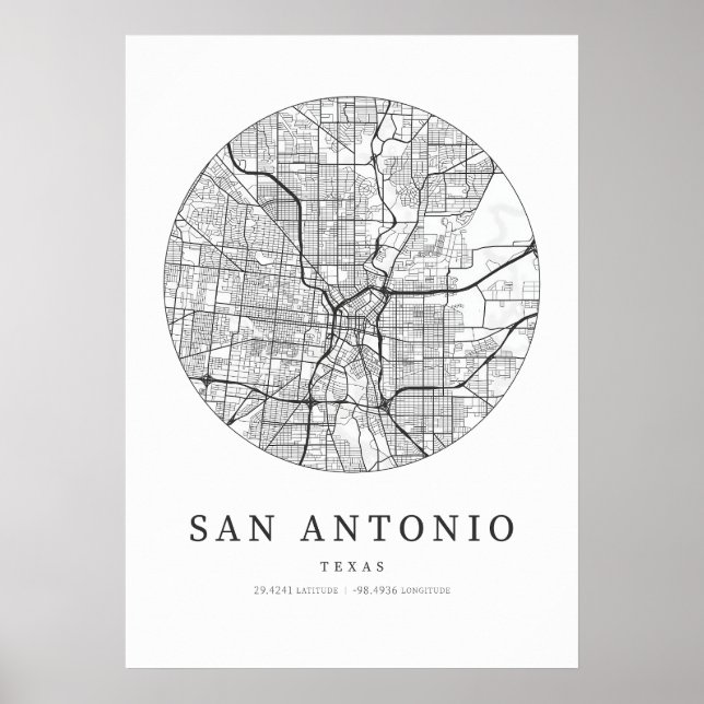 Poster Mapa da cidade de San Antonio Texas (Frente)