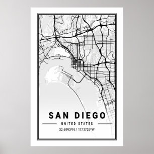 Poster Mapa da cidade de San Diego California Cities Viag