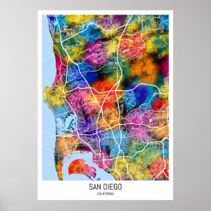 Poster Mapa da cidade de San Diego USA