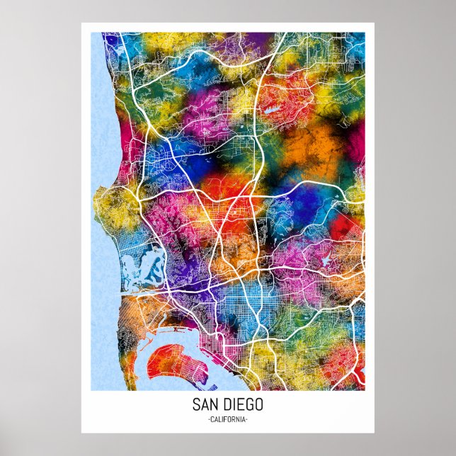 Poster Mapa da cidade de San Diego USA (Frente)