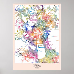 Poster Mapa da Cidade de Sana'a Yemen