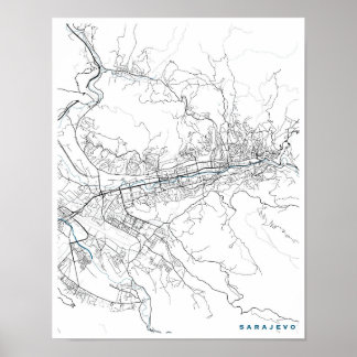 Pôster Mapa da cidade de Sarajevo