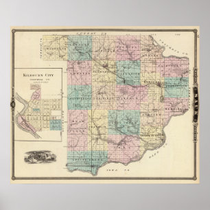 Poster Mapa da cidade de Sauk County e de Kilbourn
