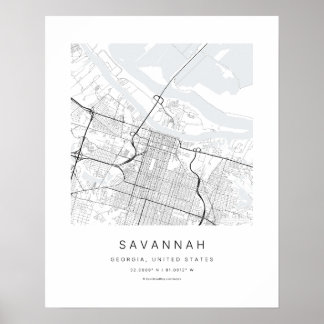 Poster Mapa da cidade de Savannah GA em estilo minimalist