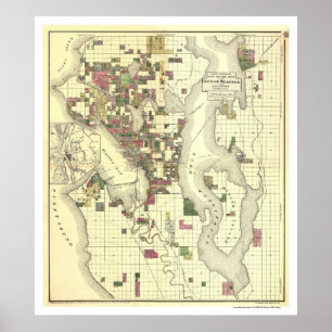 Pôster Mapa da cidade de Seattle 1890