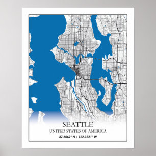 Poster Mapa da Cidade de Seattle Washington Viagem