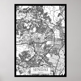 Poster Mapa da Cidade de Sendai Japão