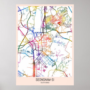 Poster Mapa da cidade de Seongnam-si Coreia do Sul