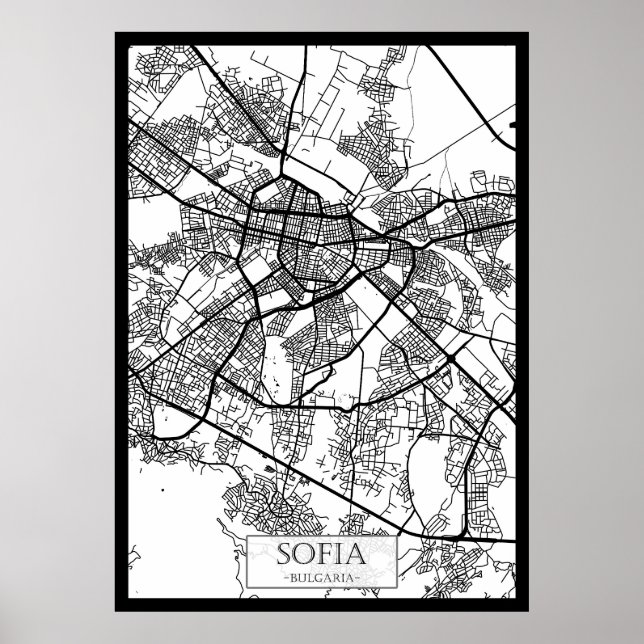 Poster Mapa da Cidade de Sófia Bulgária (Frente)