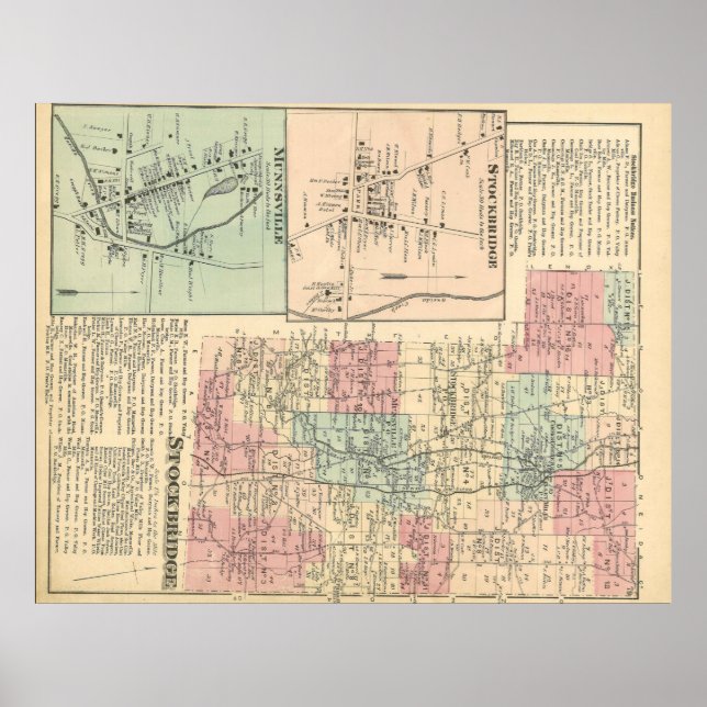 Poster Mapa da cidade de Stockbridge em 1875 (Frente)