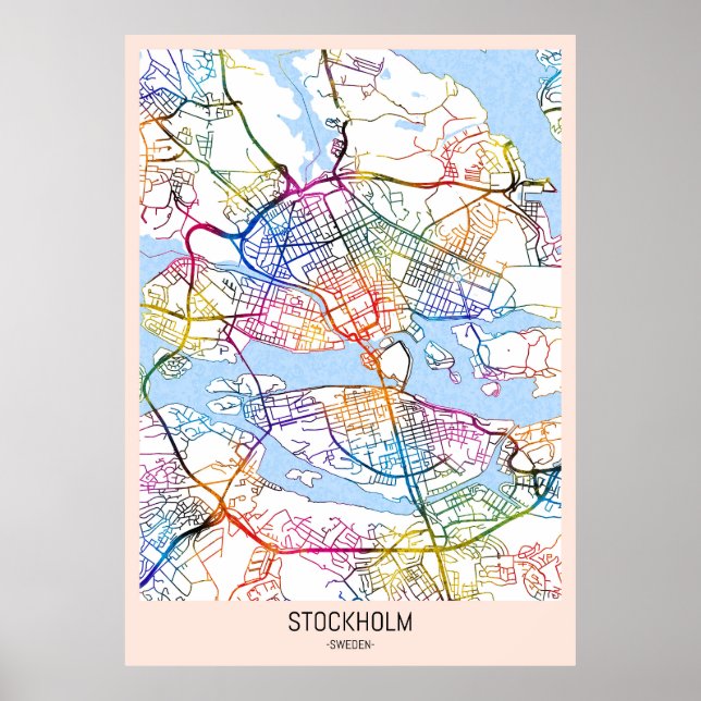Poster Mapa da cidade de Suecia de Estocolmo (Frente)
