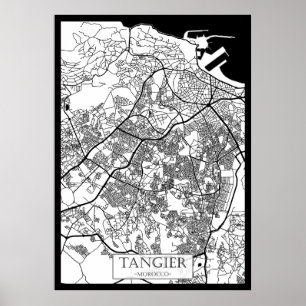 Poster Mapa da Cidade de Tânger Marrocos