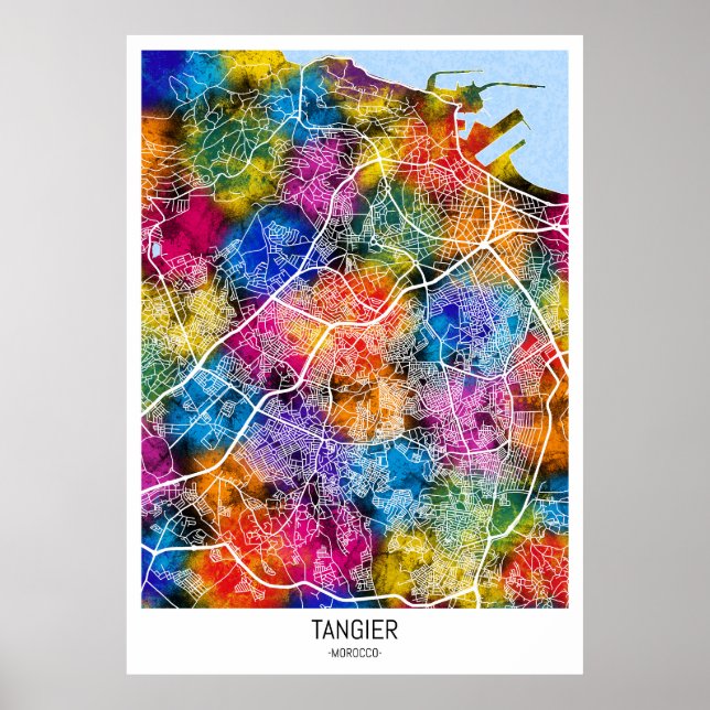 Poster Mapa da cidade de Tangier Marrocos (Frente)