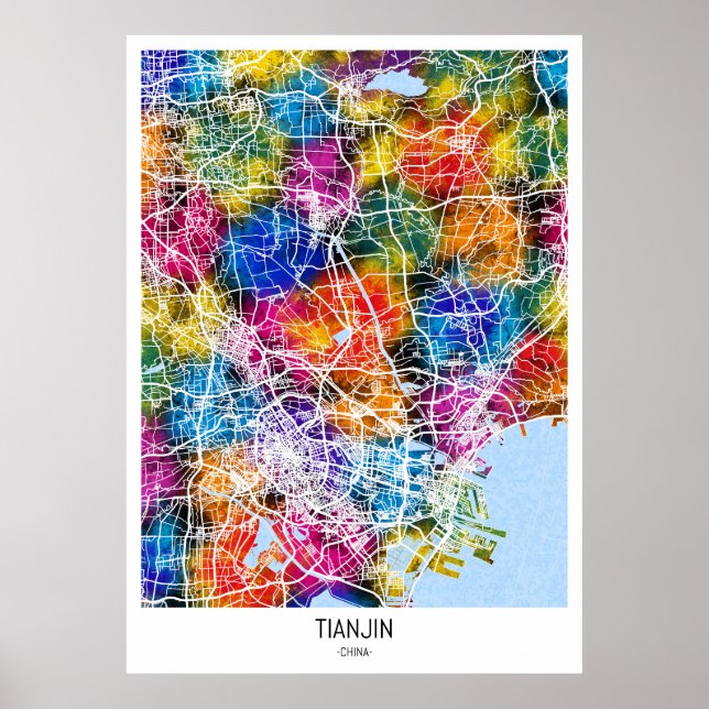 Poster Mapa da Cidade de Tianjin China (Frente)
