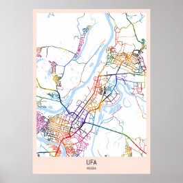 Poster Mapa da Cidade de Ufa Rússia